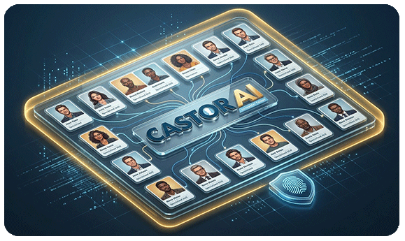 Secure Castor AI agency portal displaying a protected roster of digital talent profiles for the AI economy.